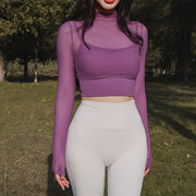 Fixed Chest Mesh Long Sleeve Top