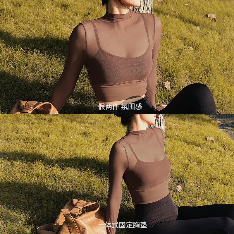 Fixed Chest Mesh Long Sleeve Top