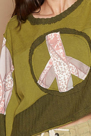 Long Sleeve Cut Sew Peace Emblem Top
