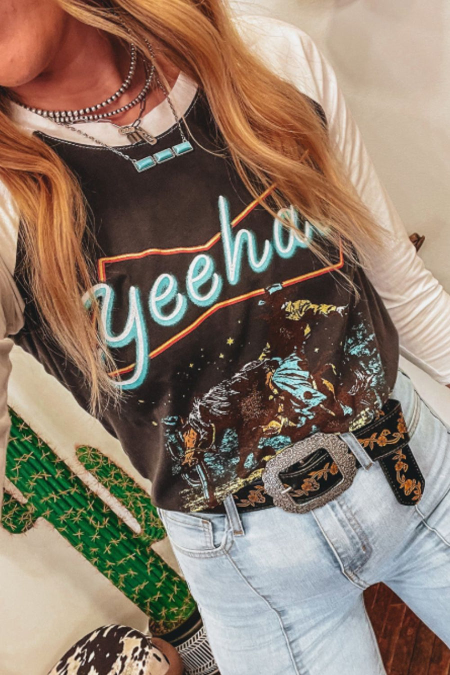 Yee Haw Contrast Raglan Sleeve T-Shirt