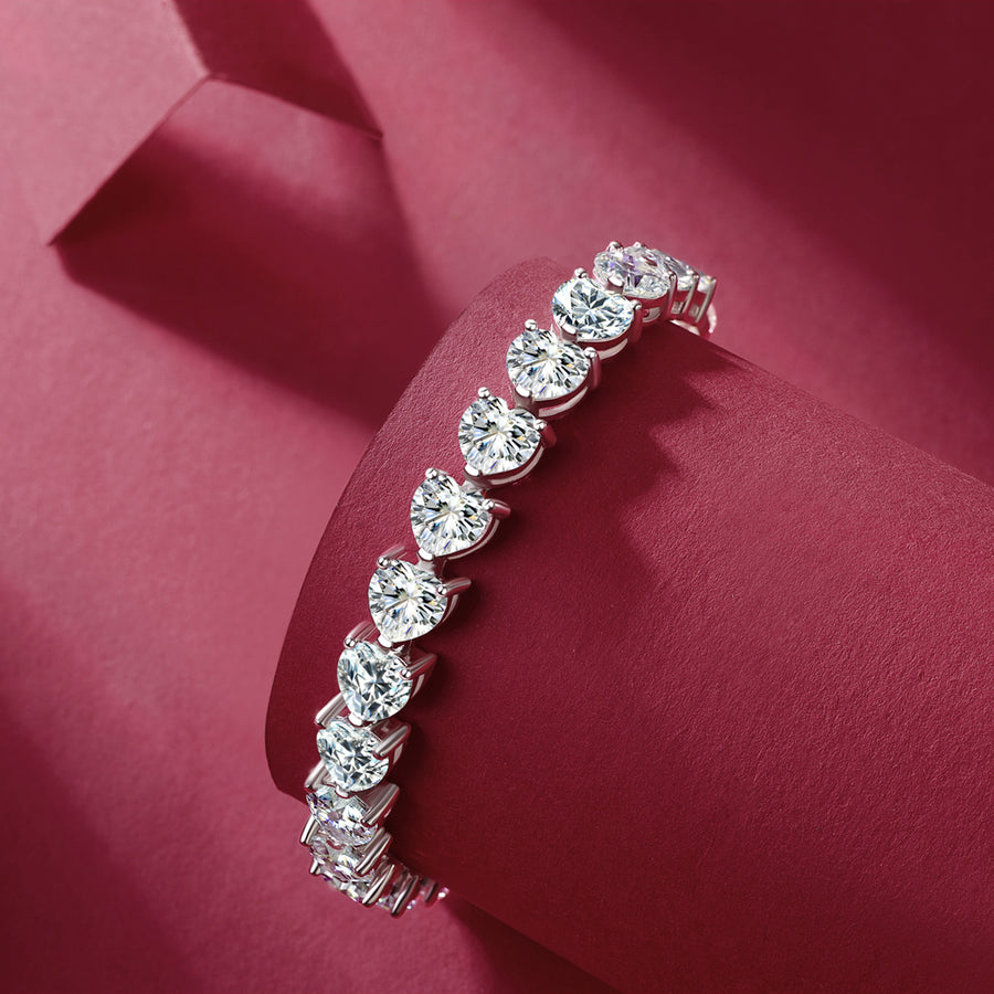 24 Carat Moissanite Sterling Silver Heart Bracelet