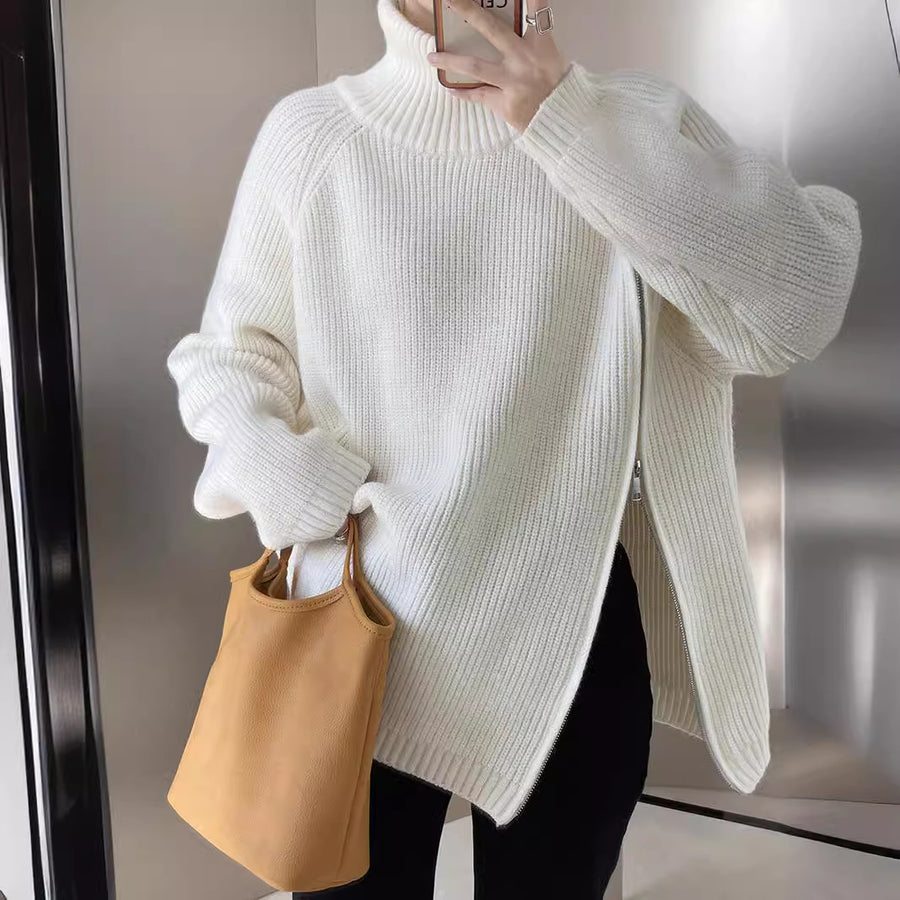 Zip-Up Blended Raglan Sleeve Sweater