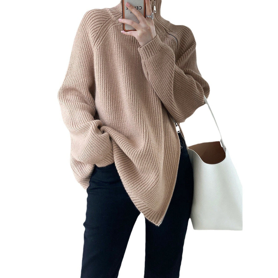 Zip-Up Blended Raglan Sleeve Sweater