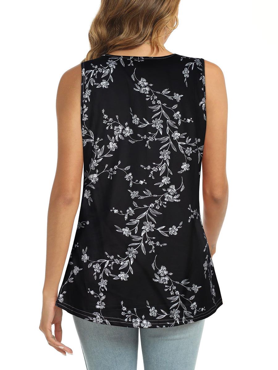 Printed Flowers Round Neck Tank