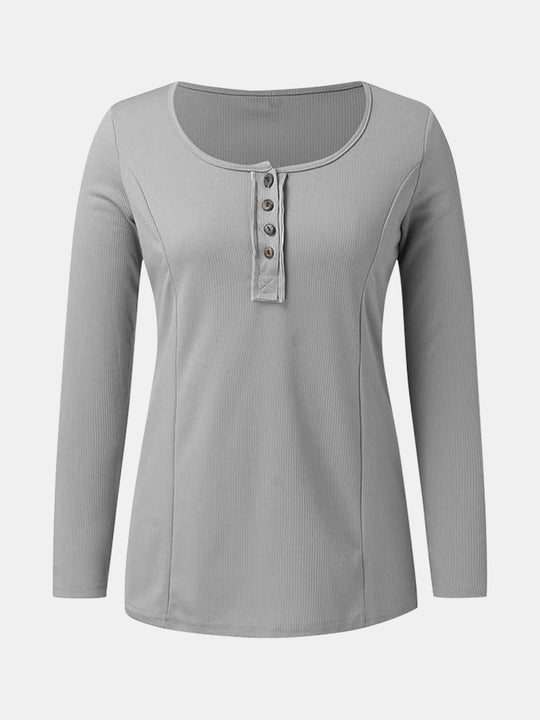 Full Size Scoop Neck Long Sleeve Shirt