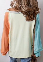 Color Block Round Neck Long Sleeve Top