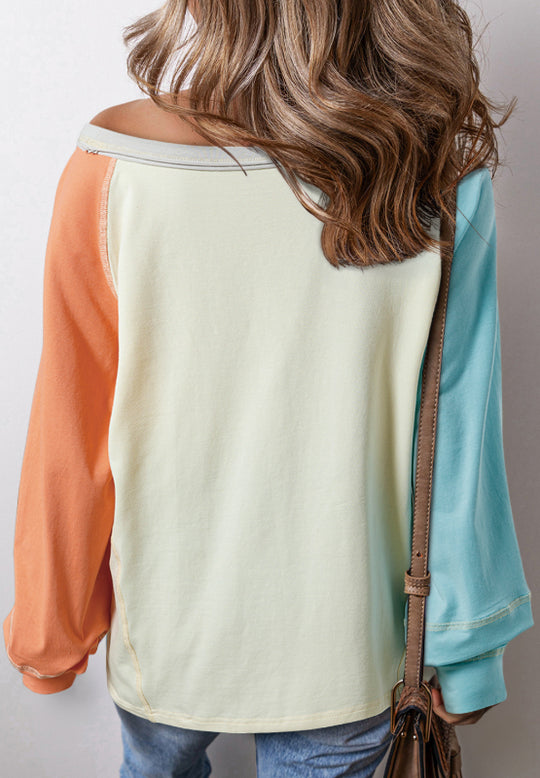 Color Block Round Neck Long Sleeve Top