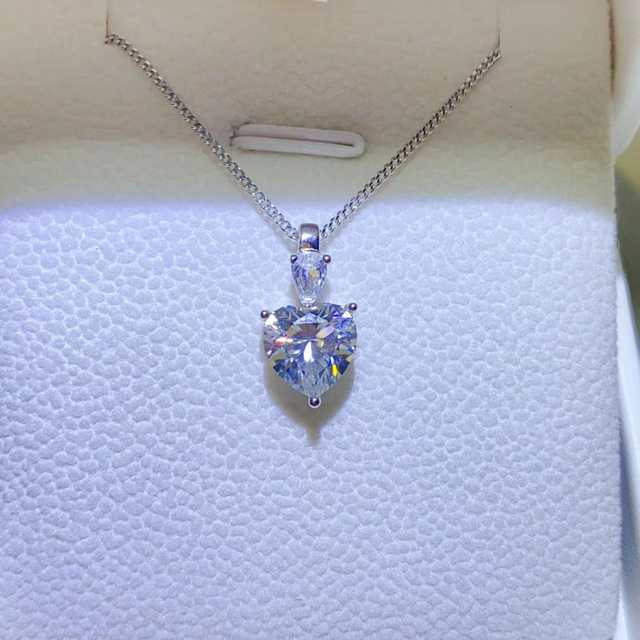 2 Carat Moissanite Sterling Silver Heart Pendant Necklace