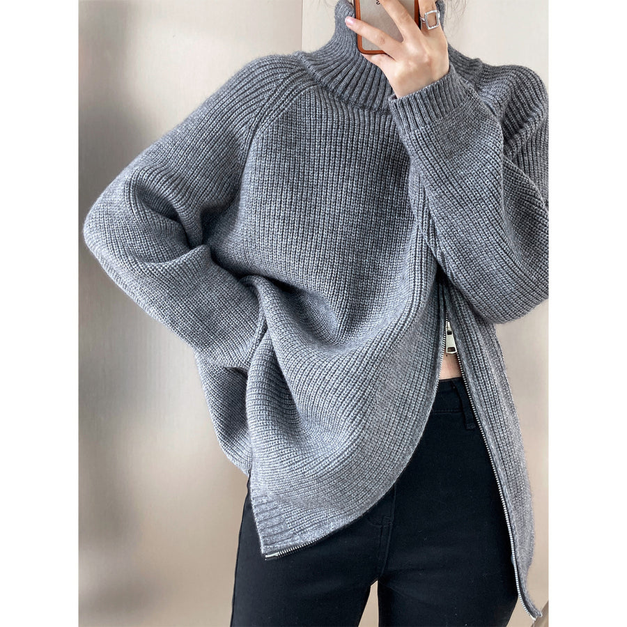 Zip-Up Blended Raglan Sleeve Sweater