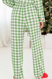 Contrast Piping Plaid Top & Pants Lounge Set