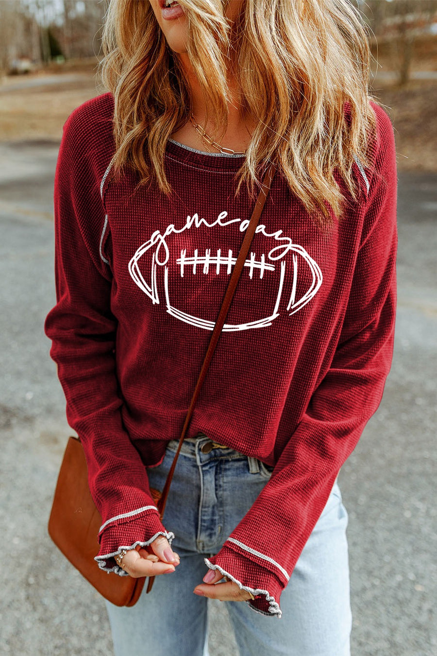 Football Round Neck Long Sleeve Sweatshirt