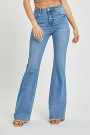 Full Size High Rise Raw Cut Hem Bootcut Jeans