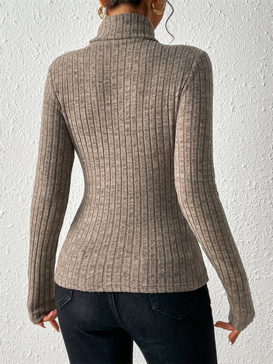 Turtleneck Ribbed Design Long Sleeve Top