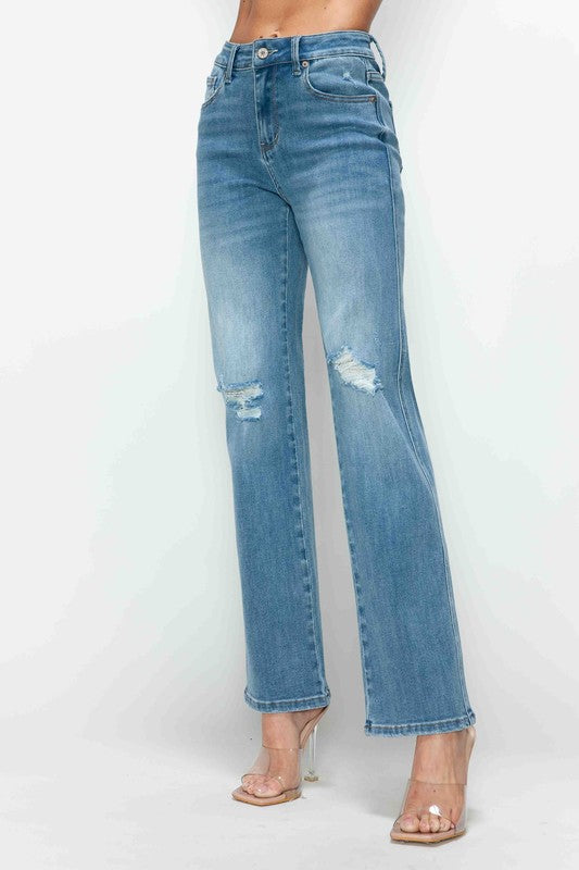 Full Size Distressed High Rise Straight Jeans