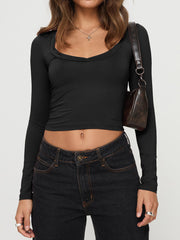 Scoop Neck Long Sleeve Cropped Top