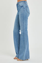 Full Size High Rise Raw Cut Hem Bootcut Jeans