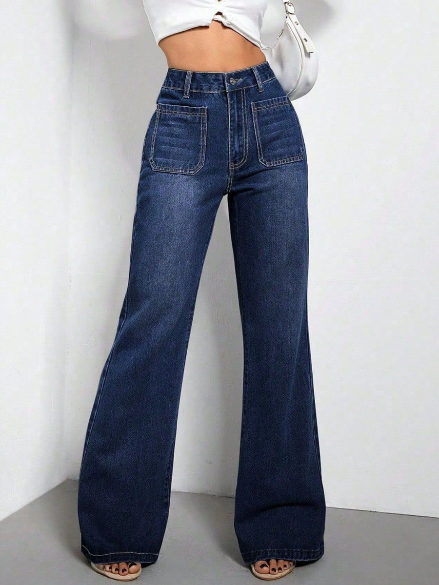 Pocketed High Waist Bootcut Jeans