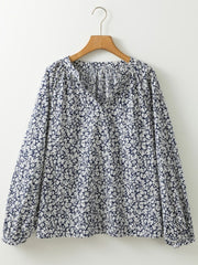 Floral Print Notched Long Sleeve Blouse