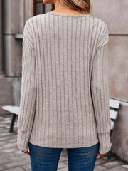 Ribbed V-Neck Long Sleeve Shirt