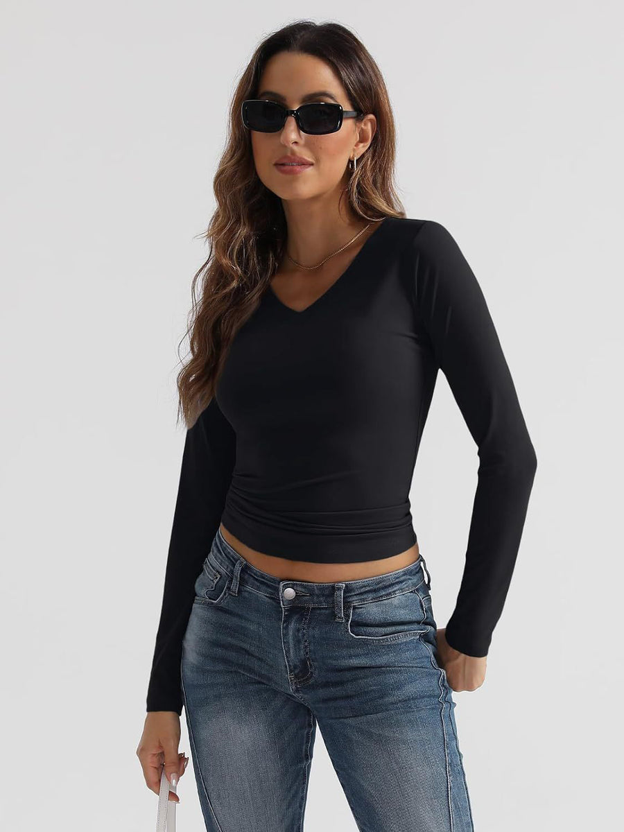 V-Neck Long Sleeve Above Waist Shirt