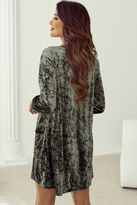 Notched Pocketed Long Sleeve Mini Dress