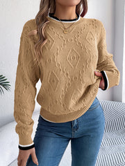 Black Trim Round Neck Long Sleeve Sweater