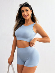 Round Neck Wide Strap Top & Shorts Active Set