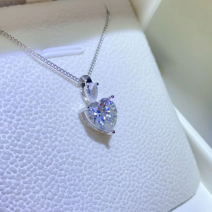 2 Carat Moissanite Sterling Silver Heart Pendant Necklace