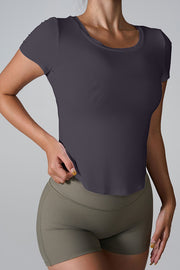 Cutout Round Neck Short Sleeve Active Shirt