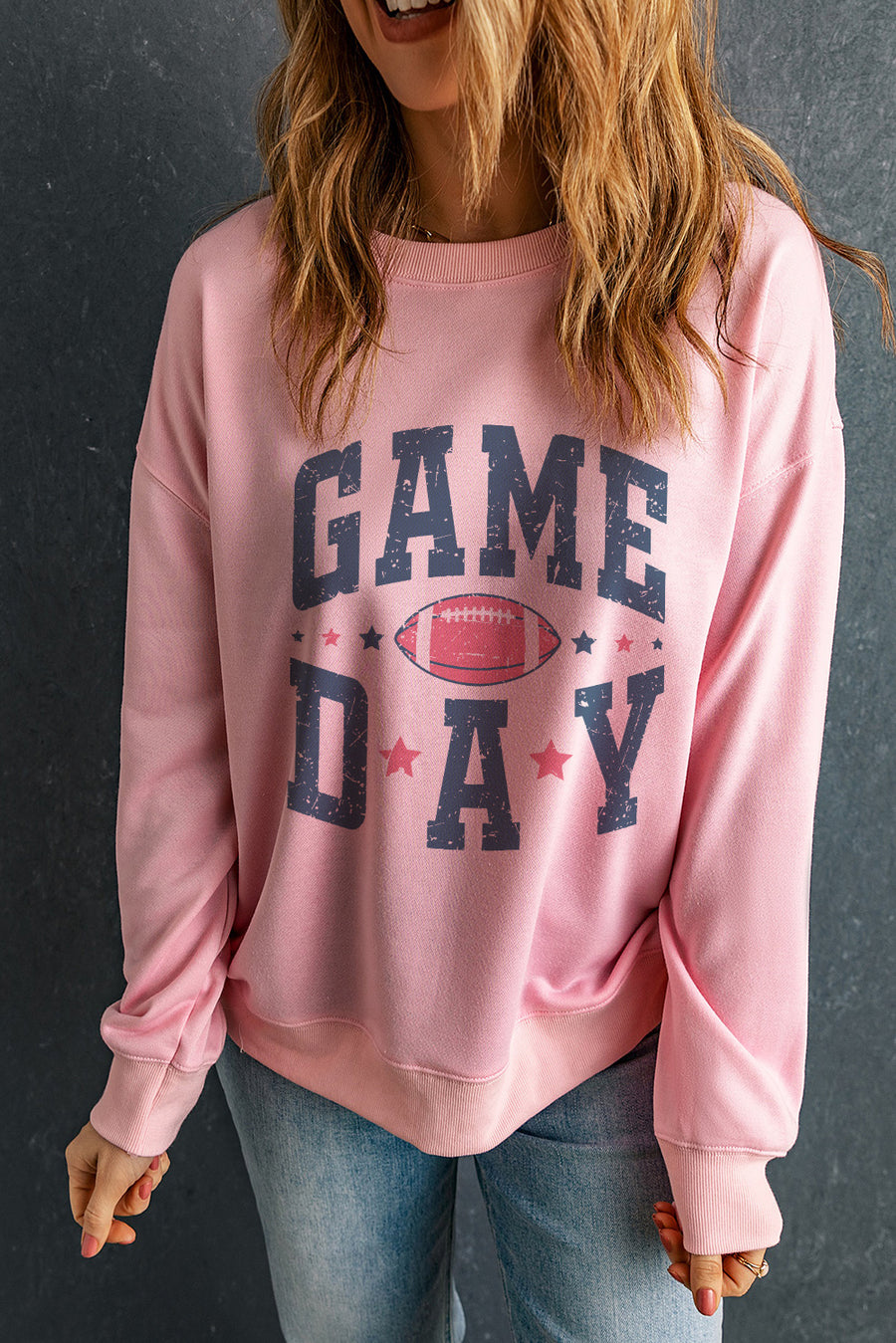 Game Day Round Neck Long Sleeve Sweatshirt