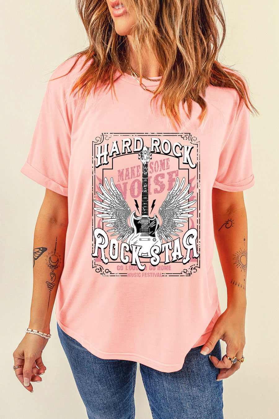 Rock Star Round Neck Short Sleeve T-Shirt