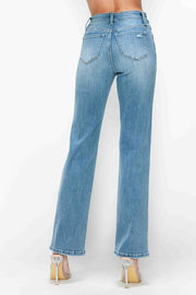 Full Size Distressed High Rise Straight Jeans