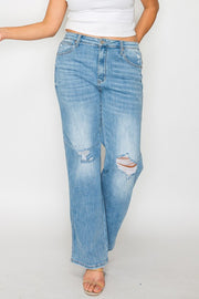 Full Size Distressed High Rise Straight Jeans