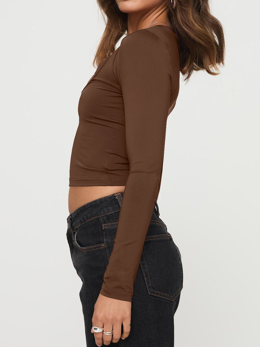 Scoop Neck Long Sleeve Cropped Top