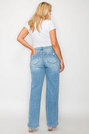 Full Size Distressed High Rise Straight Jeans