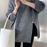 Zip-Up Blended Raglan Sleeve Sweater