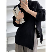 Zip-Up Blended Raglan Sleeve Sweater