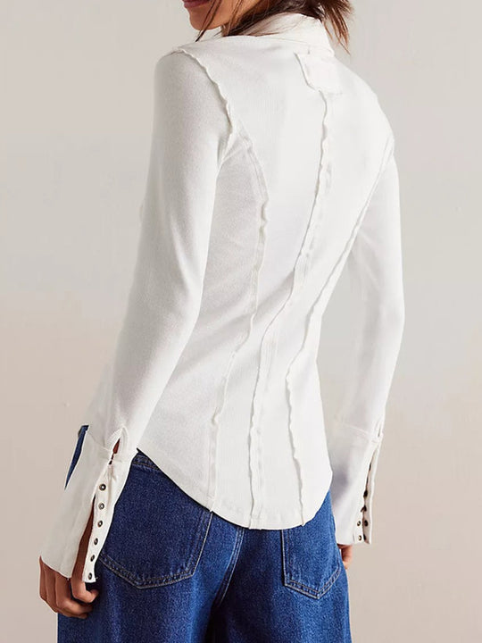 Exposed Seam Snap Down Collared Neck Top