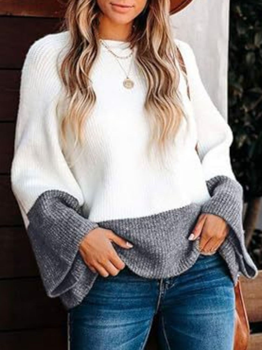 Flare Cuff Contrast Long Sleeve Sweater