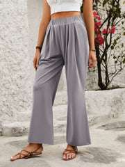 Elastic Pocketed Waist Wide Leg Pants