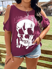 Plus Size Skeleton Cold Shoulder T-Shirt