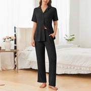 Button Down Ribbed Top & Pants Lounge Set