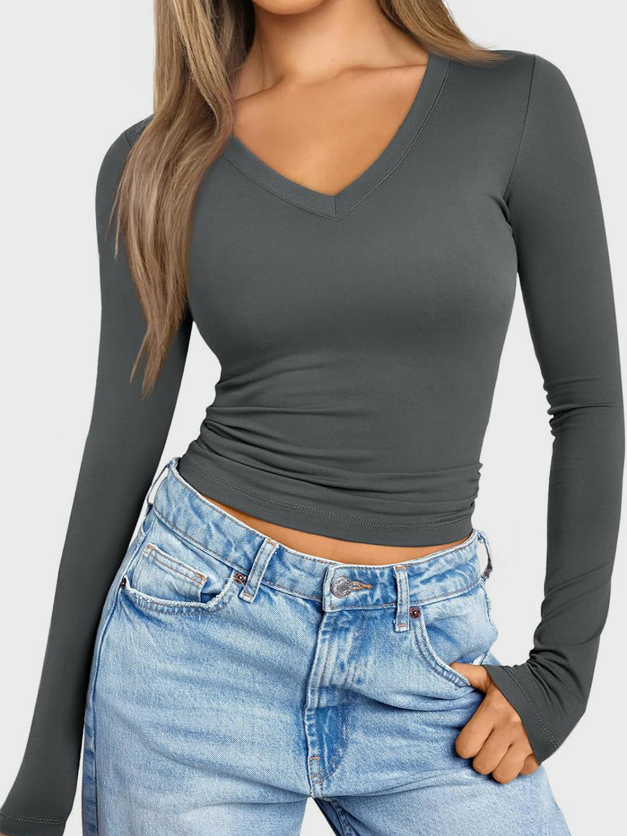 V-Neck Long Sleeve Above Waist Shirt