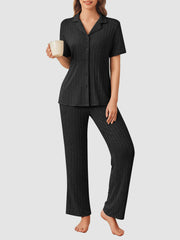 Button Down Ribbed Top & Pants Lounge Set