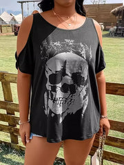 Plus Size Skeleton Cold Shoulder T-Shirt