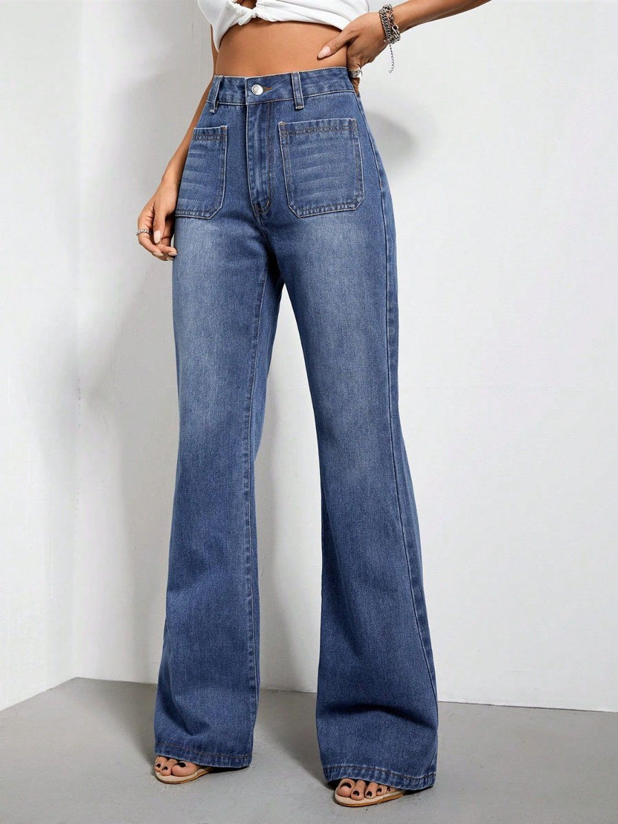 Pocketed High Waist Bootcut Jeans