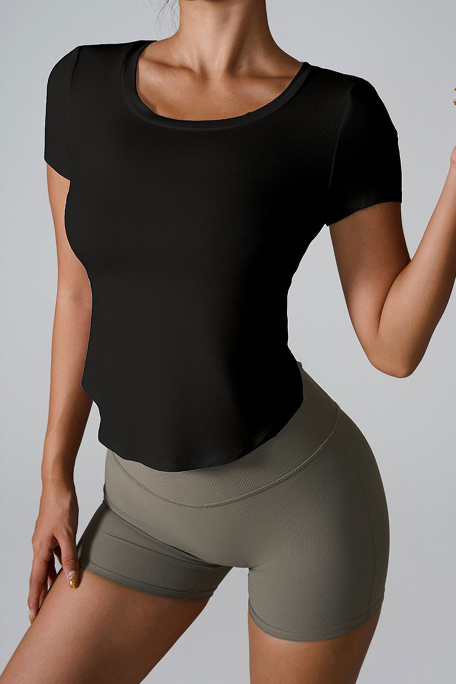 Cutout Round Neck Short Sleeve Active Shirt