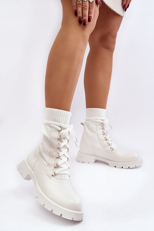 Eco-Leather Laced Platform White Boots