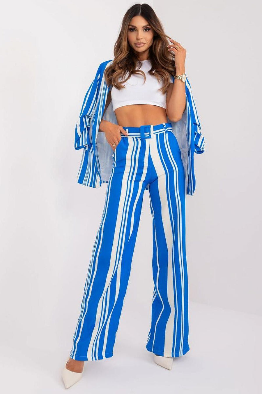 Moda Zip & Button Striped Pants