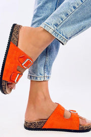 Inello Suede Buckle Strap Orange Sandals